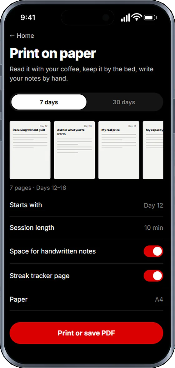 Universilium app preparing the printable version of the week